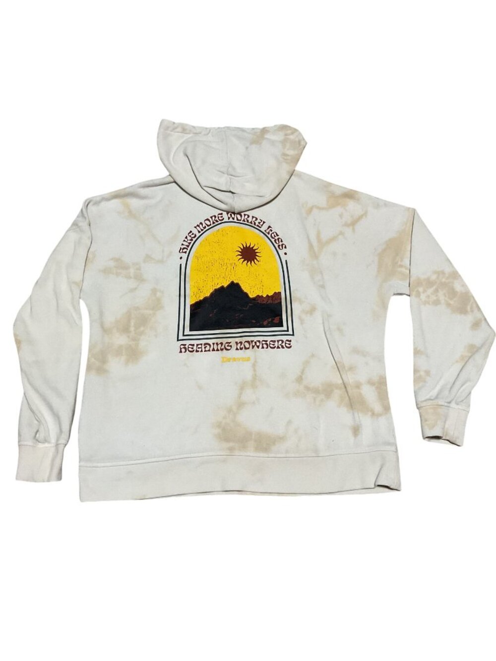 Dravus Tie-Dye Hoodie Size L "Hike More Worry Less" Graphic Beige Hiking